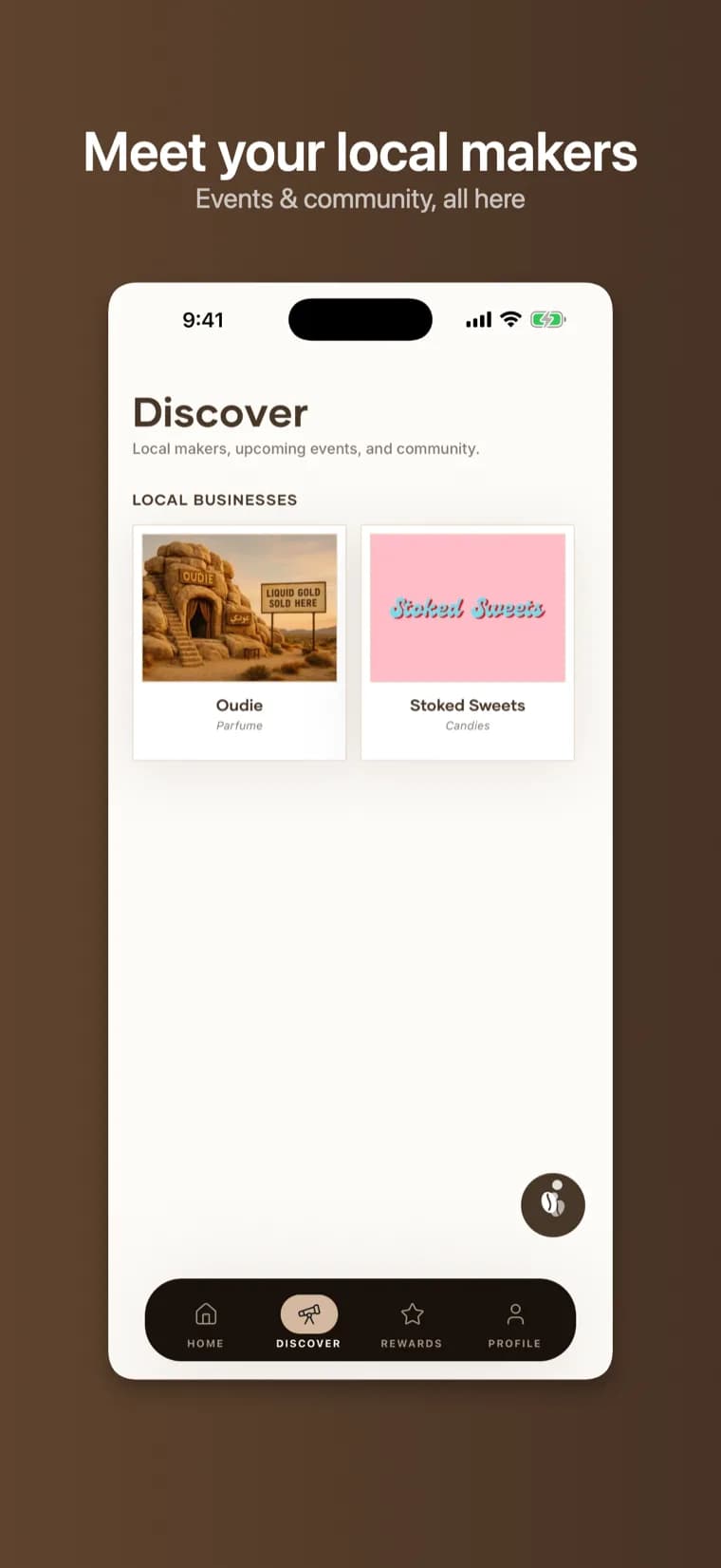 Discover screen — meet your local makers
