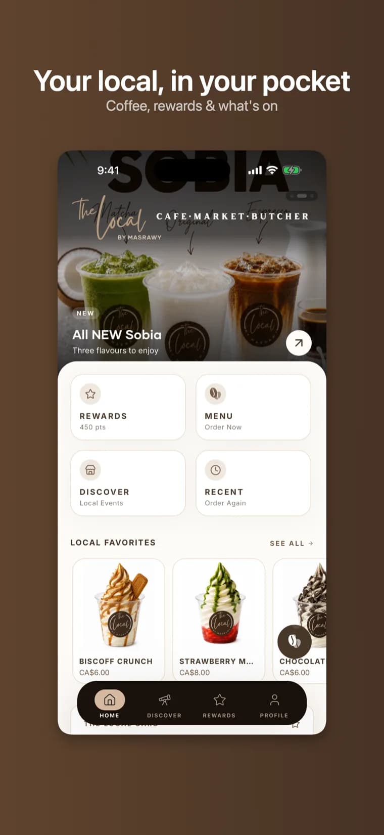 The Local app home screen — your local, in your pocket